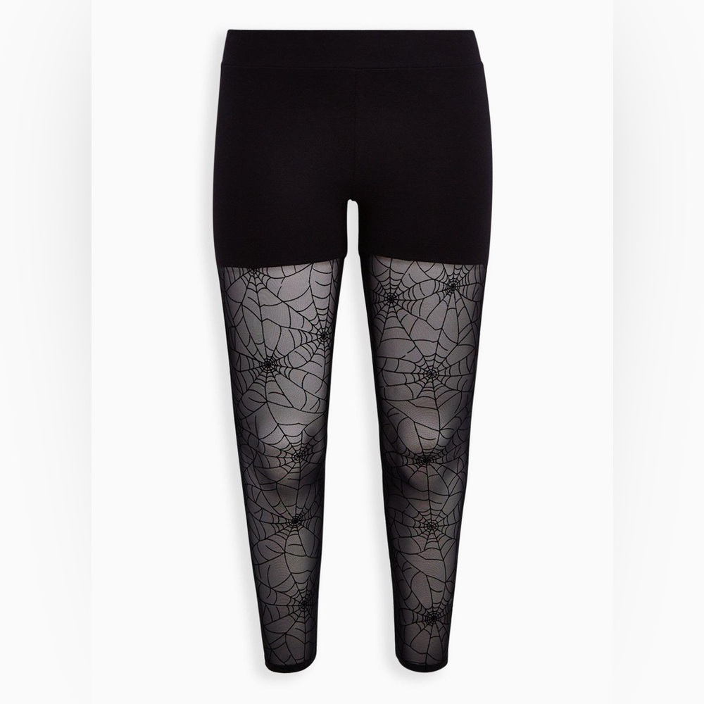 Torrid Black Spider Web Print Full Length Signature Waist Flocked Leggings